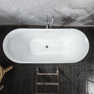 <span class=keywords><strong>Baignoire</strong></span> autoportante ovale blanche pour adultes, <span class=keywords><strong>petite</strong></span> <span class=keywords><strong>baignoire</strong></span> de trempage en acrylique, <span class=keywords><strong>baignoire</strong></span> autoportante pour 1 personne - Product Image 2