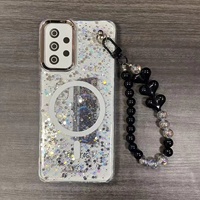 Pour Google PIXEL 8A 9A impression motif magnétique couverture de téléphone en TPU pour Samsung A32 A16 S26 coque de téléphone à paillettes fantaisie avec chaîne d'amour