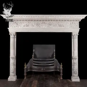 Indoor Customized Modern Hand Carved Marble Stone Fire Surround Mantel French White Marble Fireplace