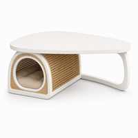 Table basse ronde en rotin, table centrale artisanale en bois avec étagère de rangement, design polyvalent pour humains et animaux