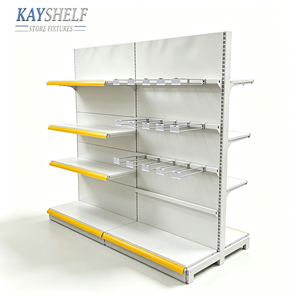 <span class=keywords><strong>Scaffali</strong></span> in Metallo Perforato Monofacciali, Espositore Autoportante Resistente per Supermercati e Negozi di Alimentari - Product Image 2