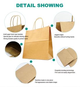 Wholesale Eco Friendly Cosmetic Clothing Gift Shopping Food Takeaway Packaging Kraft Paper Tote Bags with Handles - Product Image 6