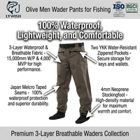Pantalon de pêche respirant sur mesure avec ceinture, en nylon imperméable thermosoudé, ultra-léger et à séchage rapide pour la pêche à la mouche et la chasse au canard OEM