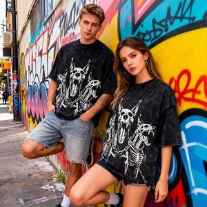 Camiseta de Hombre 2026, Nueva Colección, 100% Algodón, Corte Holgado y Recortado, Estilo Urbano Vintage, Estampado Gráfico Personalizado, Lavado Ácido - Product Image 3