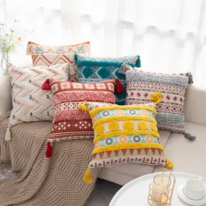 Cotton And Linen Home Tassel Cushions Simple Pillow Cover Boho Tufted Pillows Cushion Cover