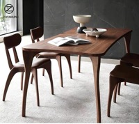 Ensemble table et chaises de salle à manger personnalisable en bois massif de noyer noir d'Amérique du Nord, style nordique moderne minimaliste, rectangulaire pour six personnes