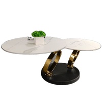 Table basse moderne en MDF de verre blanc avec socle en métal en forme d'anneau