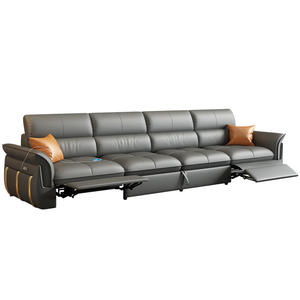 <span class=keywords><strong>Canapé</strong></span>-lit sectionnel moderne en cuir trois places avec chaise longue, design en L, cadre en bois, repose-pieds à mouvement coulissant et télécommande - Product Image 6