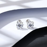 Anting CZCITY Desain Klasik Empat Cakar dengan Sekrup, Perak Sterling 925, Batu Zirkon Bulat Bening 5mm 6mm 7mm