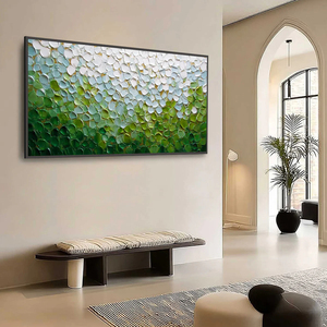 Textured Abstract Green White Impasto Landscape <b>Painting</b> Canvas Art With <b>Frame</b> Contemporary Wall Decor Indoor Use - Product Image 2