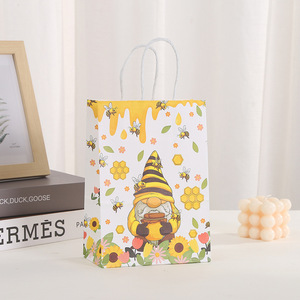 Sac en papier kraft imprimé abeille de dessin animé en gros, style simple et frais, sac fourre-tout en papier pour emballage cadeau, idéal pour les fournitures de fê<span class=keywords><strong>te</strong></span> d'anniversaire - Product Image 5