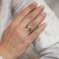 Bague vintage LOZRUNVE en argent 925 plaqué or vermeil avec zircone sertie et gravure lune