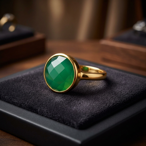 Bague classique en onyx vert faite à la main, plaquée or 18 carats et rhodium, pour enfants, pierre précieuse d'anniversaire, pierre de naissance de décembre - Product Image 4