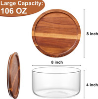 Grand saladier polyvalent en verre écologique avec couvercle en bois d'acacia pour desserts, fruits, chips et pâtes