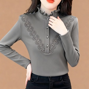 Women Fleece Lined Half High Neck Long Sleeve <b>Top</b> Soft Warm Base <b>Layer</b> Autumn Winter Middle Aged Mothers Standard Version - Product Image 4