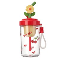 Gobelet en verre portable avec poignée et paille, élégant pour thé aux fleurs et infusion froide, tasse stylée pour usage quotidien, idéal pour la maison et les voyages