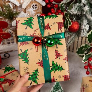 Kraft Christmas <b>Wrapping</b> <b>Paper</b> Roll 17 In X 33 Ft Plaid Deer Pattern Recyclable Brown Thick Packaging <b>Paper</b> - Product Image 2