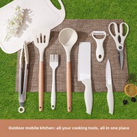 Outdoor messenset 10-delig draagbaar keukenmessen 3Cr13MoV roestvrij staal snijplank picknick fruitmessen opbergset