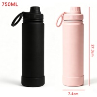 Bouteille d'eau isotherme en acier inoxydable 750 ml avec couvercle magnétique pour téléphone, anti-fuite, double paroi sous vide, 6-12