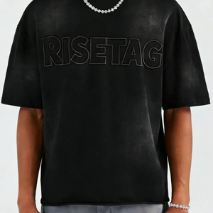 LTD-MT1054 Fornitore di Abbigliamento di Guangzhou, T-Shirt Personalizzata con Ricamo 3D e Lavaggio Acido per Uomo, Magliette Boxy con Bordi Grezzi - Product Image 1