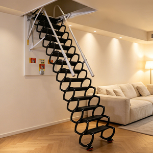 <span class=keywords><strong>Escalera</strong></span> retráctil telescópica compacta de acero al carbono para ático, oculta en el techo, con peldaños engrosados y plegables. - Product Image 4
