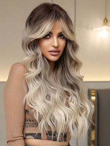 <span class=keywords><strong>วิก</strong></span>ผมใยสังเคราะห์ 24 นิ้ว ทรงบอดี้เวฟ โคนสีเข้ม ปลายสีบลอนด์ สำหรับผมยาว มีหน้าม้า <span class=keywords><strong>วิก</strong></span>ผมแบบหลวม พร้อมหมวกยางยืด ทน<span class=keywords><strong>ค</strong></span>วามร้อน - Product Image 1