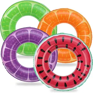 4 Pack Inflatable Pool Floats Fruit Tube Rings Fruit Floats Swimming Rings Inflatable Tubes Floats Toys for Kids Adults