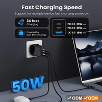 Chargeur mural multi-ports USB personnalisé à double PD QC3.0 18W 3 ports Type-C 25W 50W pour téléphones, adaptateur de charge rapide