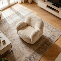 Fauteuil d'appoint confortable en tissu Teddy, fauteuil club rond en fourrure crème, siège rembourré en polaire douce, meubles de lecture pour chambre à coucher