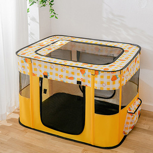 Jaula plegable para mascotas, recinto de malla rectangular para perros y gatos con diseño de zanahoria, color amarillo, tamaño mediano - Product Image 1