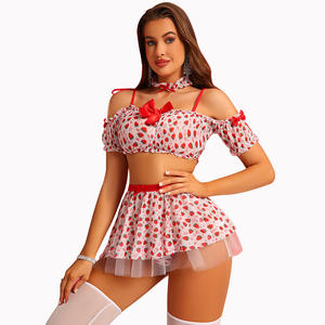 ชุดชั้นในเซ็กซี่ลายสตรอว์เบอร์รี่ 5 ชิ้น รุ่น NS0010 ประกอบด้วยเสื้อตาข่าย กางเกงใน กระโปรง สำหรับสาวนักเรียน - Product Image 3