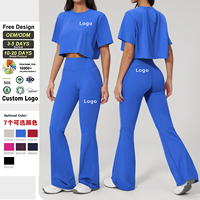 Vêtements de yoga, ensemble 2 pièces à manches courtes, uni, séchage rapide, pantalon de fitness ajusté, sports de haute intensité