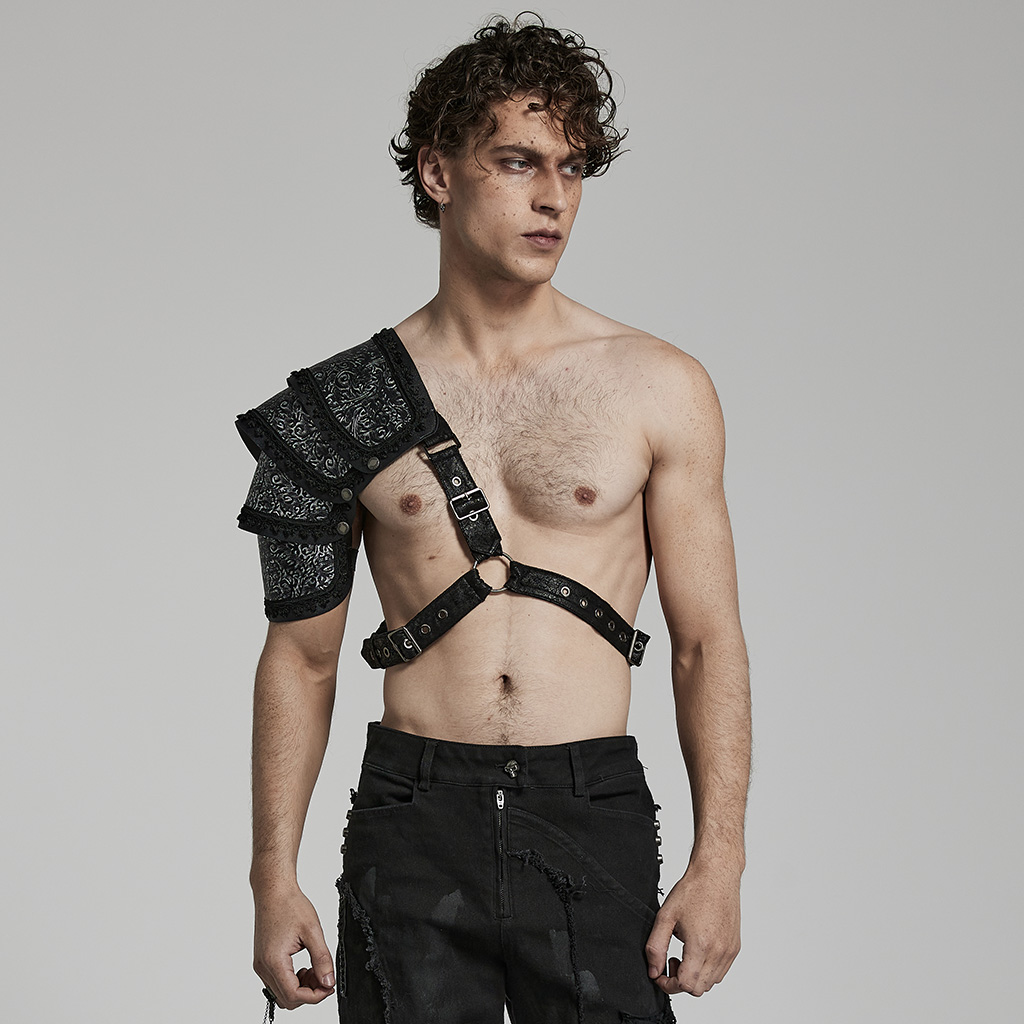 Punk Rave WS-553BDM Man Fashion Accessory Faux Leather Goth man shoulder armor black harness