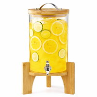 Distributeur de boissons en verre personnalisé avec logo, couvercle en bambou et support en bois pour les fêtes
