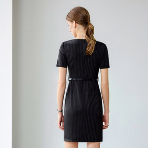 Abito lungo in stile Vintage <span class=keywords><strong>da</strong></span> <span class=keywords><strong>donna</strong></span> autunno nuova cintura semplice collo a maniche corte abito lungo in tinta unita lungo Maxi abito in tessuto Midi - Product Image 2