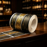 Etiquetas Adhesivas en Rollo de Papel Impermeable Personalizadas de Alta Calidad con Logotipo Dorado en Relieve para Vino, Cerveza, Whisky, Vodka, Tequila