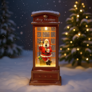 Decoración Navideña de Cabina Telefónica Iluminada con Santa Claus Giratorio, 4x4x10"H, Plástico, Estilo Tradicional, Incluye Baterías, Interior/Exterior - Product Image 2