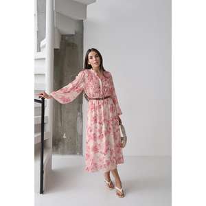 Vestido Casual con Estampado Floral Rosa, Cuello con Solapa, Silueta Holgada, Tejido Transpirable, Cintura Natural, para Uso Diario - Product Image 4