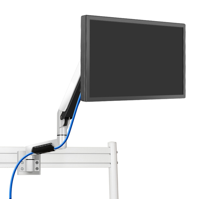 Slat Mount Single LCD Gas Arm Ergonomic Full Motion Aviation Aluminum Monitor Mount 10-32 Inches VESA 75/100mm 90 Tilt Stock