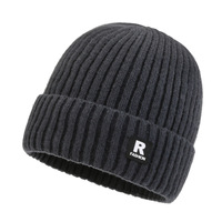 Bonnet unisexe en tricot côtelé avec patch R, épais et chaud pour l'hiver, avec revers, personnalisable avec logo