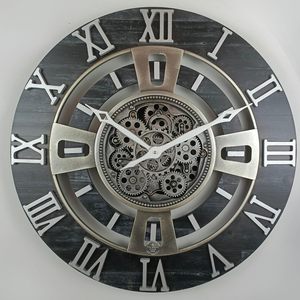 นาฬิกาแขวนผนัง HUATUO รุ่น Gears <span class=keywords><strong>Clock</strong></span> แบบเฟืองหมุนได้จริง ลายอังกฤษ (สีดำวินเทจ 24 นิ้ว (60 ซม.) ผลิตในอังกฤษ - Product Image 6