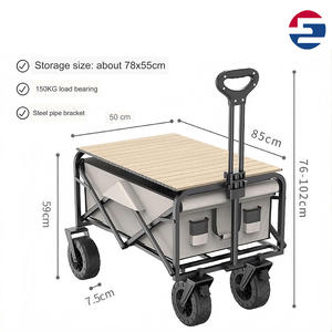 Chariot de plage pliable à pousser à la main, capacité 80 kg, à quatre roues, avec plateforme de transport, rangement en maille, personnalisation OEM - Product Image 4