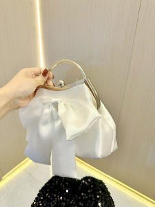 White Polyester Bow Wedding Dinner <b>Handbag</b> With <b>Chain</b> Strap High-grade Gift Bag Tanjing - Product Image 2