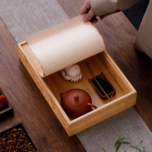 Bamboo Roll Up Water Storage <b>Tea</b> Tray Square Embossed Kung Fu <b>Tea</b> <b>Set</b> Storage Box Household <b>Tea</b> Sea Afternoon <b>Tea</b> Use - Product Image 3