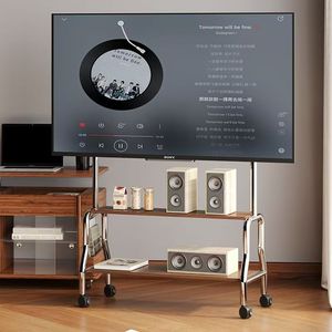 Supporto <span class=keywords><strong>TV</strong></span> <span class=keywords><strong>Mobile</strong></span> Universale con Ruote e Ripiano in Legno per Soggiorno, Camera da Letto, Ufficio e Sala Conferenze - Product Image 6