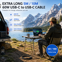 Câble USB C vers USB C 60W PD, 5m 10m, extra long, tressé, type C, charge rapide, coque en alliage gris, synchronisation des données, pour bureau et maison