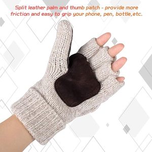 Gants en laine sans doigts isolants thermiquement pour femmes et hommes, mitaines convertibles tricotées chaudes pour l'hiver <span class=keywords><strong>avec</strong></span> <span class=keywords><strong>rabat</strong></span> - Product Image 4