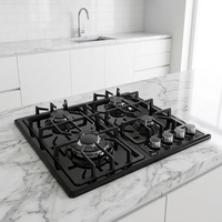 Table de cuisson à gaz 4 brûleurs en verre trempé avec allumage électronique, cuisinière à propane encastrable compatible multi-cuisson pour cuisine