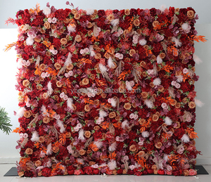 Autunno autunno decorazione di sfondo matrimonio 8*8 floreale tenda da parete caduta 3D 5D arrotolare la seta artificiale fiore rosa parete del pannello per la vendita - Product Image 5