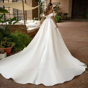 Off The Shoulder Wedding Dress Satin Ball Gown Natural Waistline Strapless White Elegant Bridal Gown - Product Image 2